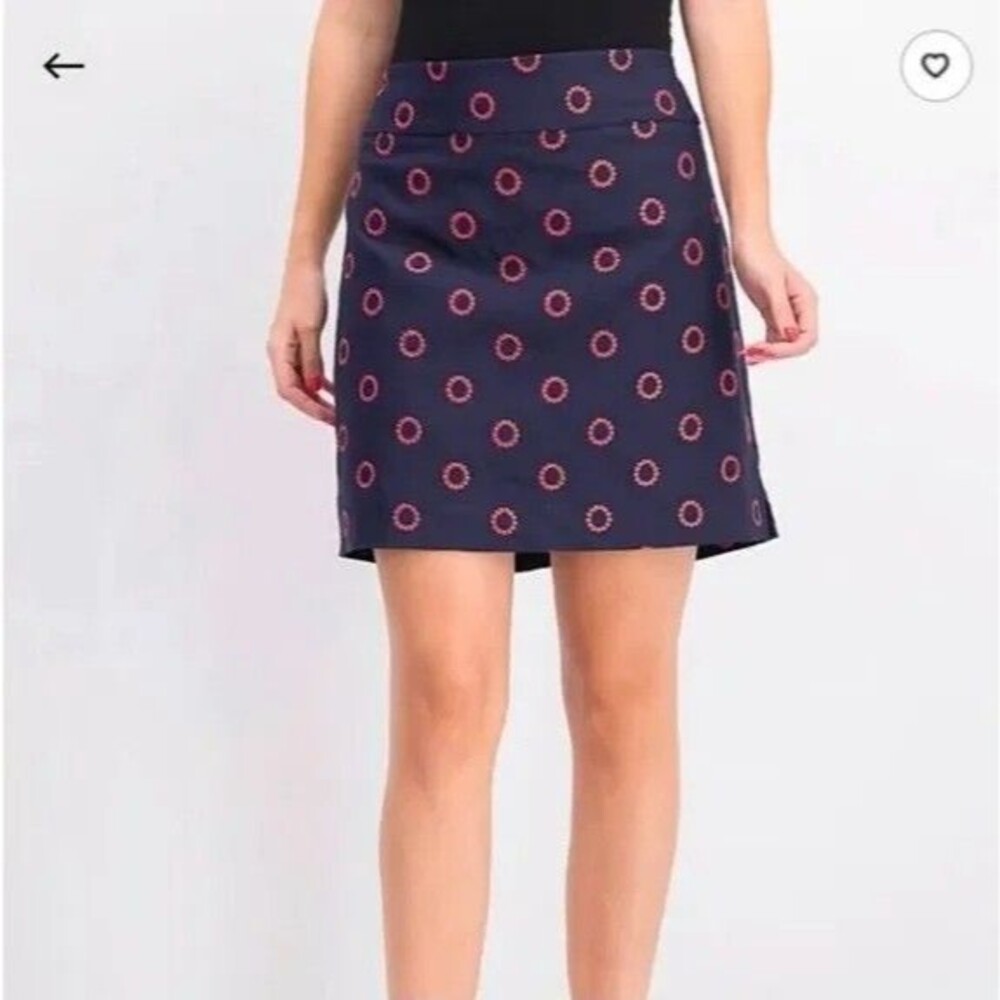 Charter Club women's navy skort 5" Inseam red embroidered circle pattern 14